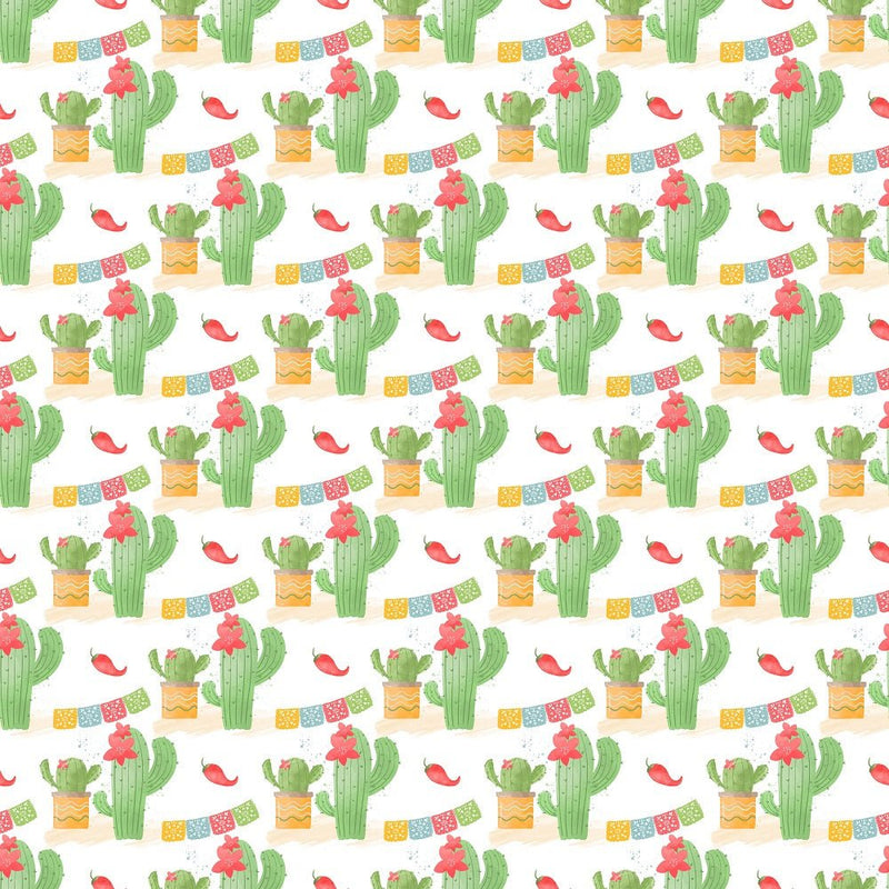 Fiesta! Cactus Fabric - White - ineedfabric.com