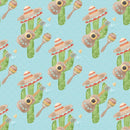 Fiesta! Cactus with Hats Fabric - Blue - ineedfabric.com