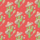 Fiesta! Cactus with Hats Fabric - Red - ineedfabric.com
