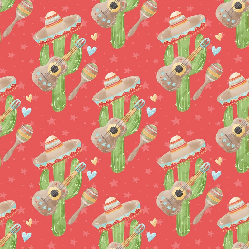 Fiesta! Cactus with Hats Fabric - Red - ineedfabric.com