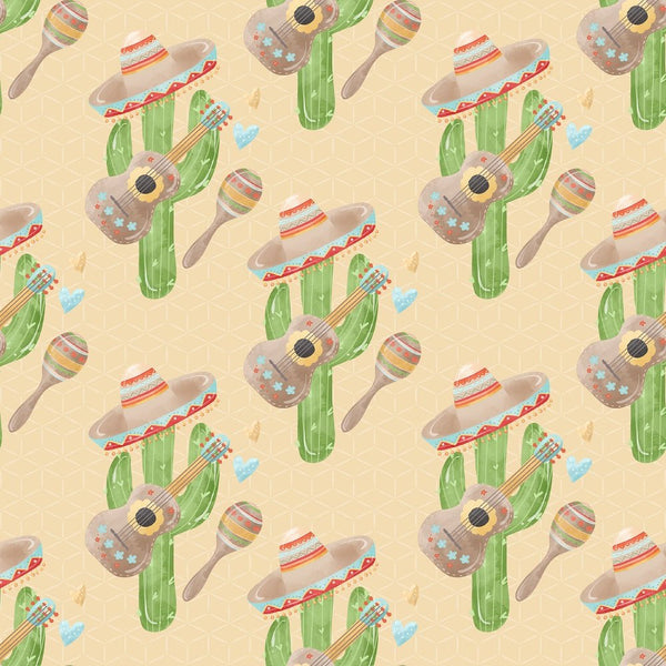 Fiesta! Cactus with Hats Fabric - Tan - ineedfabric.com