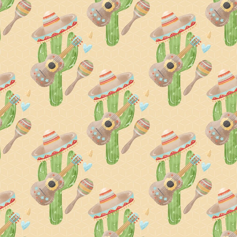 Fiesta! Cactus with Hats Fabric - Tan - ineedfabric.com