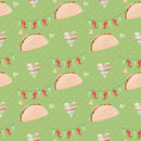 Fiesta! Tacos with Peppers Fabric - Green - ineedfabric.com