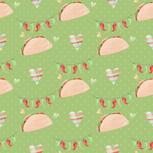 Fiesta! Tacos with Peppers Fabric - Green - ineedfabric.com