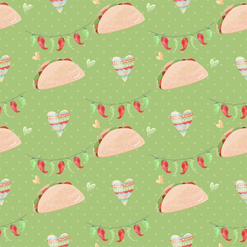 Fiesta! Tacos with Peppers Fabric - Green - ineedfabric.com