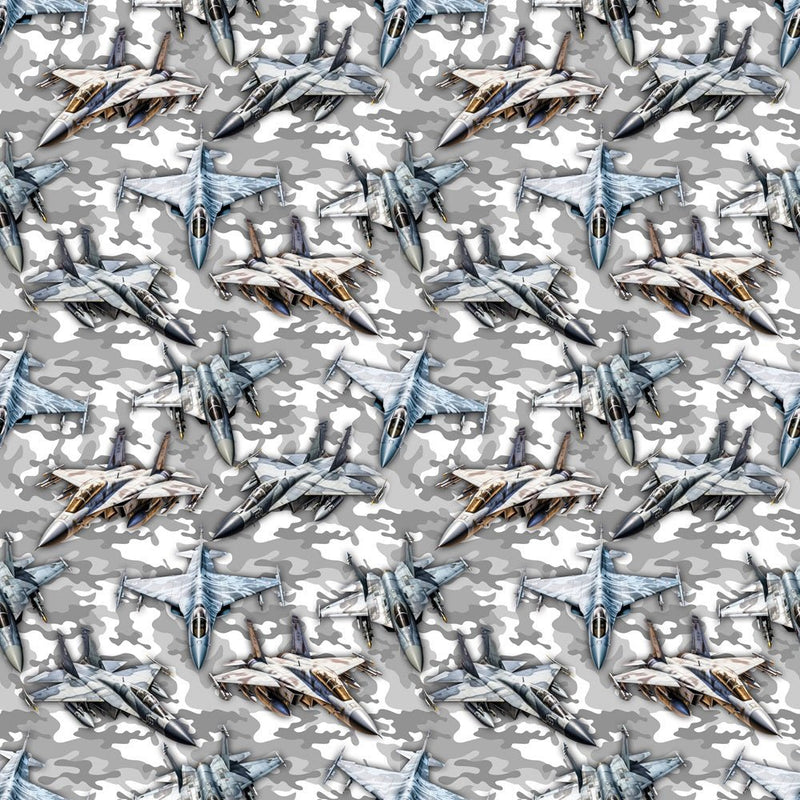 Fighter Jet On Camo Fabric - ineedfabric.com