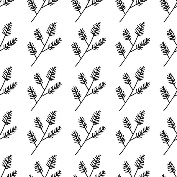 Fir Branch Pattern 1 Fabric - Black & White - ineedfabric.com