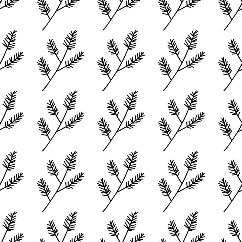 Fir Branch Pattern 1 Fabric - Black & White - ineedfabric.com