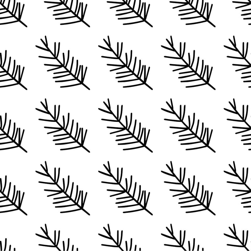 Fir Branch Pattern 2 Fabric - Black & White - ineedfabric.com