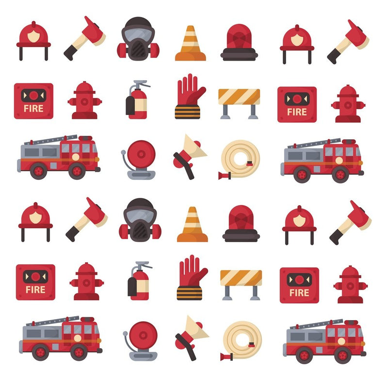 Firefighter Emergency Icons Fabric - Red - ineedfabric.com