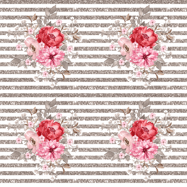 Floral Bouquet & Stripes Fabric - Gray - ineedfabric.com