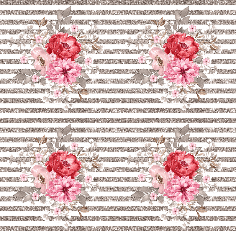 Floral Bouquet & Stripes Fabric - Gray - ineedfabric.com