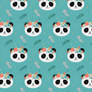 Floral Crown Panda Fabric - Blue - ineedfabric.com