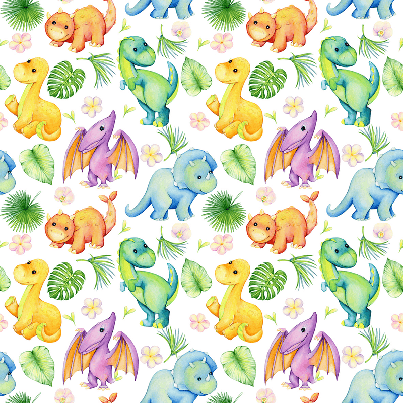 Floral Dinosaurs Fabric - Multi - ineedfabric.com