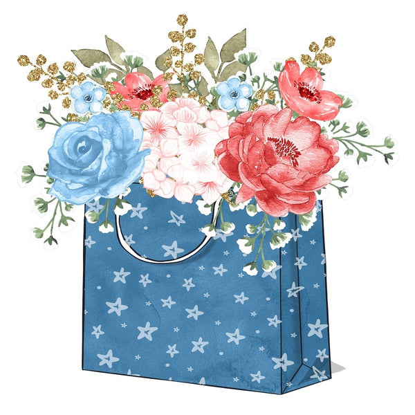 Floral Gift Bag Fabric Panel - Blue - ineedfabric.com