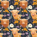 Floral Highland Cows Pattern 1 Fabric - ineedfabric.com