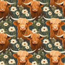 Floral Highland Cows Pattern 10 Fabric - ineedfabric.com