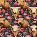 Floral Highland Cows Pattern 12 Fabric - ineedfabric.com