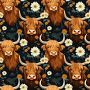 Floral Highland Cows Pattern 2 Fabric - ineedfabric.com