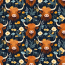 Floral Highland Cows Pattern 3 Fabric - ineedfabric.com