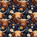 Floral Highland Cows Pattern 4 Fabric - ineedfabric.com