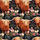 Floral Highland Cows Pattern 6 Fabric - ineedfabric.com