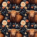 Floral Highland Cows Pattern 7 Fabric - ineedfabric.com