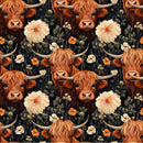 Floral Highland Cows Pattern 8 Fabric - ineedfabric.com