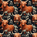 Floral Highland Cows Pattern 9 Fabric - ineedfabric.com