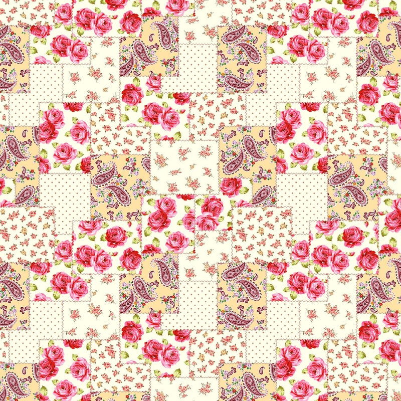 Floral Paisley Patchwork Fabric - Cream - ineedfabric.com