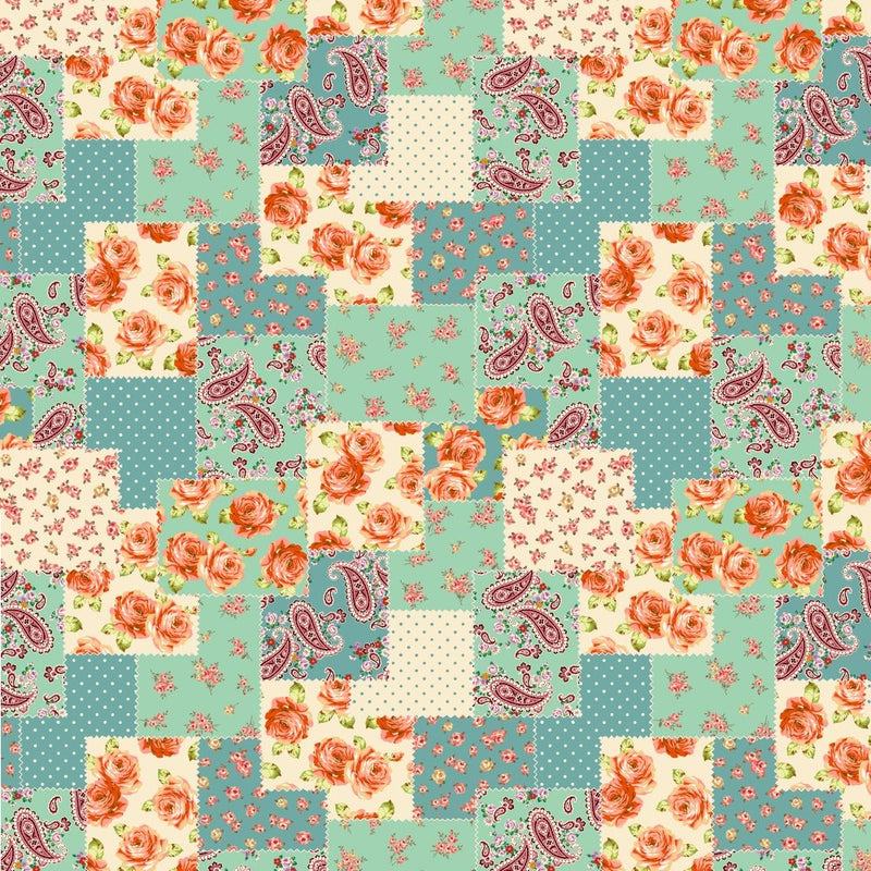 Floral Paisley Patchwork Fabric - Mint - ineedfabric.com