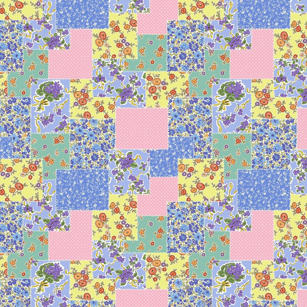 Floral Patchwork Fabric - Blue - ineedfabric.com