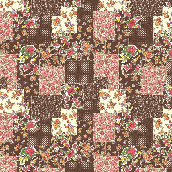 Floral Patchwork Fabric - Brown - ineedfabric.com