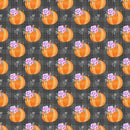 Floral Pumpkins on Buffalo Plaid Fabric - Black - ineedfabric.com