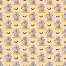 Floral Tombstones & Bats on Crosses Fabric - Orange - ineedfabric.com