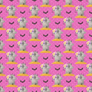 Floral Tombstones & Bats on Crosses Fabric - Pink - ineedfabric.com