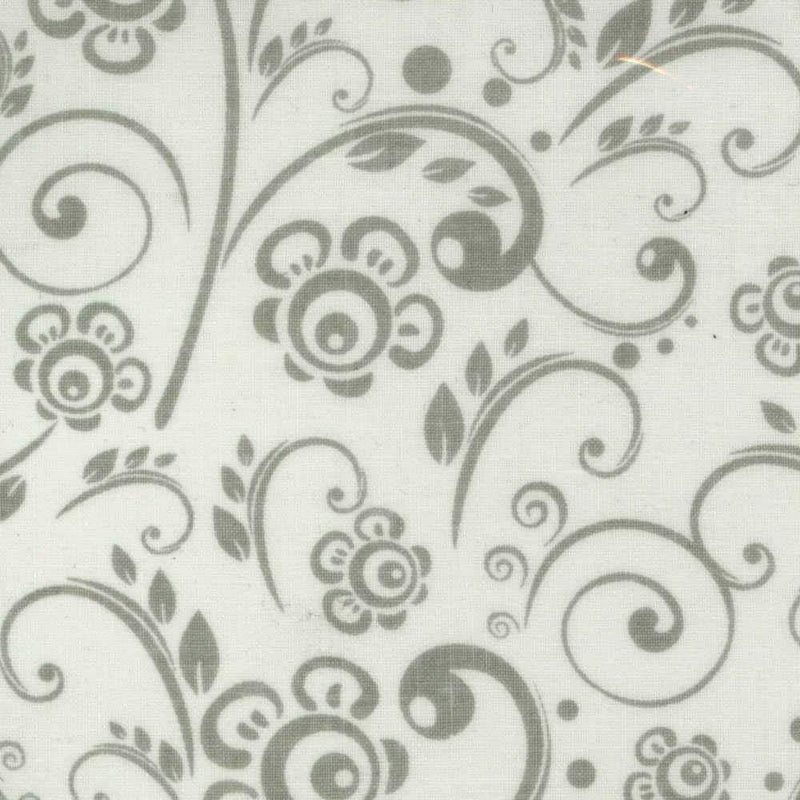 Floral Tone on Tone Fabric - Gray on White - ineedfabric.com