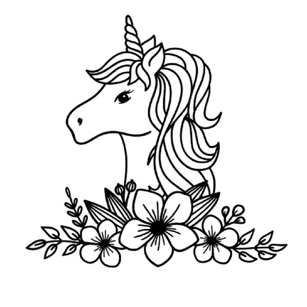 Floral Unicorn Outline Fabric Panel - White - ineedfabric.com
