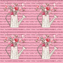 Floral Watering Pot & Stripes Fabric - Pink - ineedfabric.com