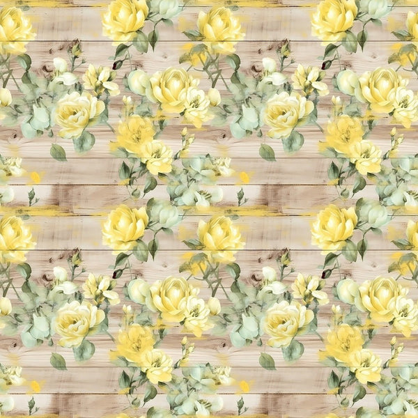 Florals & Wood Planks Pattern 1 Fabric - ineedfabric.com