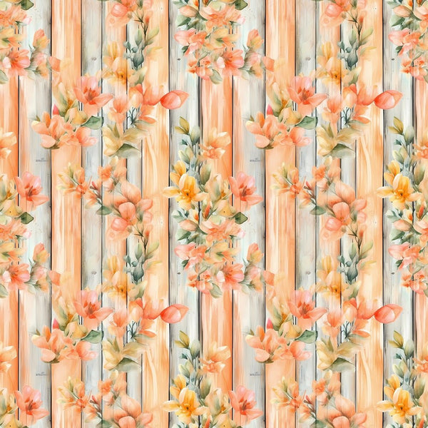 Florals & Wood Planks Pattern 2 Fabric - ineedfabric.com