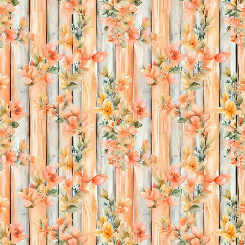 Florals & Wood Planks Pattern 2 Fabric - ineedfabric.com