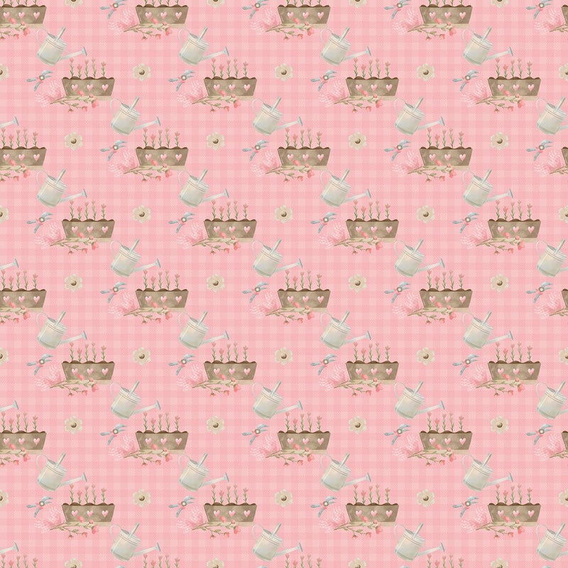 Flower Boxes on Plaid Fabric - Pink - ineedfabric.com