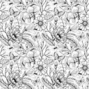 Flowers and Butterflies Fabric - Black/White - ineedfabric.com