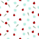 Flowers And Ladybug Fabric - White - ineedfabric.com