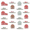 Fluffy Animals on the Farm Barns and Tractors Fabric - White - ineedfabric.com