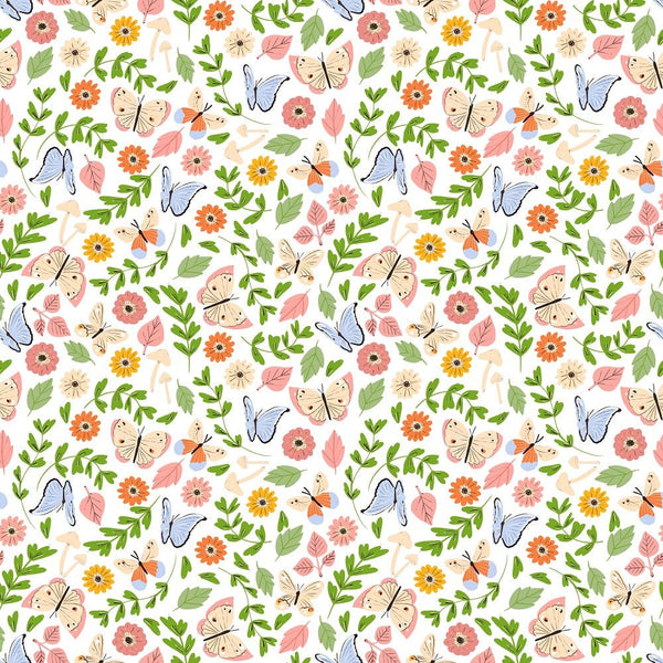 Flutter and Gather Butterflies, Leaves and Flowers Fabric - ineedfabric.com