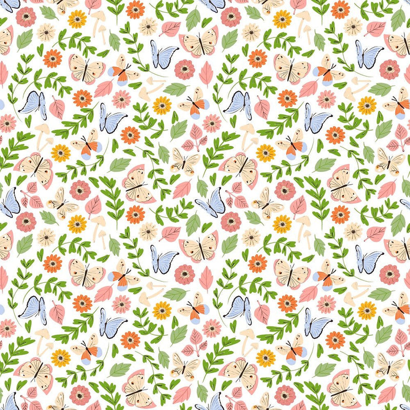 Flutter and Gather Butterflies, Leaves and Flowers Fabric - ineedfabric.com