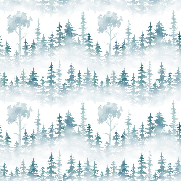 Foggy Forest Watercolor Fabric - Blue - ineedfabric.com