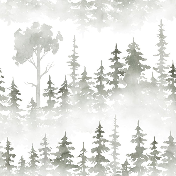 Foggy Forest Watercolor Fabric - Grey - ineedfabric.com